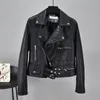 Women Pu Leather Jacket Turndown Collar Faux Soft Rivet Zipper Biker Loose Coat Female Black Pink Outerwear 210430