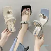 Sandalet Şeffaf Kristal ve İnci Çevirme Flop Peri Tarzı Yaz Niş Kare Kafa Yüksek Topuk
