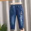 Spring & Autumn Jeans For Boys New 2022 Korean Version Fashion Handsome Elastic Waist Loose Casual Childrens Outdoor Denim Pants G1220