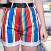 Shorts vrouwen streep contrasterende korte broek fit jonge meisjes casual hoge taille zomer vintage dames regenboog 210714