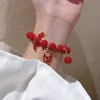 Fashion Crystal Bead Red Beads Alloy Zodiac Ox Cow Adjustable Bracelet For Women Girls Birthday Gifts Chain Bangles Jewelry Link