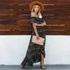 ISAROSE Bohemian Sexy Wearing Off Shoulder Ruffles Dresses for Women Strapless Short Sleeve Travelling Party Maxi Long Dress 210422