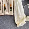 Rétro Crochet creux broderie col en V chemise longue femme printemps et automne tempérament doux et sauvage chemisier fille courte UK078 210326