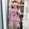 hahayuleピンクの女の子シリーズストロベリーミルクグラフィック夏のファッション100％コットンカジュアルトップス韓国風の女の子面白い半袖210623