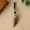 Vintage Horn stone Keychain Pendant Handmade Braied Rope Feng Shui Hangings Wolf teeth Jewelry Ancient Keyrings G1019