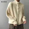 WYWM Coarse Yarn Striped Knitted Cardigans Women Elegant Vintage Lazy Oaf Sweater Coat Turtleneck Long Sleeve Female Jumpers 211117