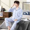 Stijl heren pyjama set lente herfst warme katoen mannen pyjama sets lange mouw nachtkleding top + broek vrije tijd slijtage doek 211111