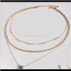Chokers halsband hängsmycken smycken droppleverans 2021 mode halsband tre lager blå kristall ögonform hänge med imitation diamant s