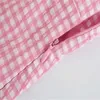 Vrouwen Roze Gingham Zomer Jurk Za Short Puff Sheeve Smocked Plaid Mini Jurken Vrouw Chic Side Zip Vintage Jurk 210602