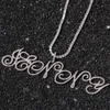 2021 Personnalisé Glacé Lettre Initiale Nom Pendentif Collier Bling CZ Pierre Cubique Zircone Cursive Charmes Bijoux Saint Valentin Noël Anniversaire Cadeau pour Hommes Femme