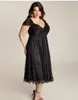 New Tea Length Black Plus Size Mother of the Bride Dress Short Sleeve V Neck Empire Waist Women Formal Gowns Custom Made