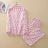 Pink Pajama Sets Women Cute Dachshund Print 2 Pieces Set Long Sleeve Top Elastic Waist Pants Brushed Cotton Thick S7N002 210901