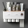 Toothbrush Holder Wall Mount Magnetic Adsorption Inverted Toothpaste Dispenser Makeup Storage Rack For Bathroom Accessories Set 713 V2