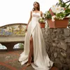 Богемия атласные свадебные платья простой сексуальный высокий сплит пляж невесты платья корсет принцесса свадебное платье 2021 Vestido de Noiva