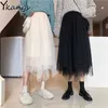 높은 허리 레이스 splicing 불규칙한 스커트 여성 봄 검은 얇은 명주 그릇의 스커트 여름 한국 패션 미디 스커트 210619