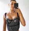 Femmes Vêtements Ensemble Sexy Paillettes Noir Moulante Bandage Deux Pièces Tricoté Parti Celebrity Crop Tops Pantalon 210527