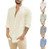 T-shirts pour hommes Mode Bureau Casual Cardigan Chemise Col Montant Manches Longues Couleur Unie Haut Simple Boutonnage Simple Style216I