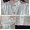 Coréen à manches longues maille dentelle chemise femmes mode col montant bouton solide femme chemisier dame bureau femme vêtements 12957 210512