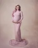 2021 Plus Storlek Gravid Ladies Maternity SleepWear Dress Ruffle High Neck Nattgowns för Photoshoot Underkläder Bathrock Nightwear Baby Shower