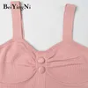 Moda Kobiety Crop Top Knitwear Sexy Przyciski Rozrywka Kobieta Tank Topy Czarne Różowe Bralette Tees Pasek lato 210506