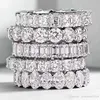 Vecalon Luxe Eternal Eternity Band Ring 925 Sterling Silver Bijl Diamond CZ-belofte Trouwringen voor Dames Bridal Party Gift