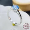 女性のための1 CT 6.5mmの海の青い石の婚約指輪925スターリングシルバーリング結婚式ジュエリーJ-362