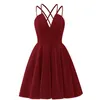 Sweet Sexy Backless Deep V-Neck Mini A-Line Homecoming Dress Avec Satin Criss-Cross Plus Size Graduation Cocktail Prom Party Robe BH02