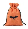 Pack de fête Emballage cadeau d'Halloween Chauve-souris Citrouille Tête de mort Lin Toile de jute Bonbons Sac à cordons Sac de poche Friandises Snacks Sacs de rangement Pochette à biscuits KIds Trick or Treating Decor