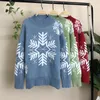 Sweter damski Spring and Autumn Solid Color Haftowane Snowflake Wzór Długi Rękaw Round Neck Knit Loose 210427