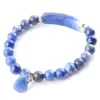 Wojiaer Natural Beads Blue-Veins Stone Strand Bracelets Bangles Heart Shape Charm 피팅 여성 Jewelry Love Gifts K3324