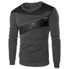 Men's Hoodies & Sweatshirts Mens Long Sleeve Crew Neck Sweatshirt Leather Patchwork Casual Slim Fit Muscle Pullover Tops