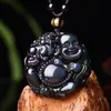 Natuurlijke regenboogoog Obsidiaan Maitreya Lachen Boeddha ketting Mythische wilde dieren hanger geluk amulet ketting