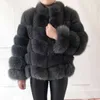 100% true fur coat Women's warm and stylish natural jacket vest Stand collar long sleeve leather Natural s 210928