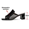 Meotina Summer Dia's Dames Schoenen Natuurlijke Lederen Dikke Hoge Hak Schoenen Schapenvacht Mesh Peep Toe Slippers Lady Sandals 43 210608