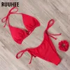 Ruuhee Bikini Set Kadın Boya Kravat Push Up Mikro Leopar Mayo Seksi Mayo Kadın Halter Brezilyalı Mayo 210621