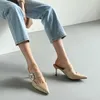 Klänning skor rhinestone sandaler kvinna 2021 läder spetsad mode halv drag storlek 33-42