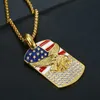 Hiphop Amerikanische Flagge Adler Anhänger 4 Größe Edelstahl Kette Militär Soldat männer Halskette Goldene Hals Schmuck Tropfen