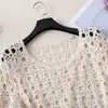 Five-point Sleeve O-neck Hollow Knitted Sweater Women Thin Loose Bat Sleeve Hollow Fashion Sweater Pullover Female Spring Summer 210604
