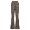 Ocoo Jolee Women Spring Autumn Print Elastic High midja Leopard Casual Vintage Flare Pants Skinny Party Club Trousers 210619