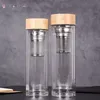 450ml Bambusdeckel Wasserbecher doppelt ummauerte Glas Tee Tumbler mit Sieb und Infuser Korb Glas Wasserflaschen B0228