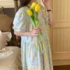Ofis Bayan Parti Streetwear Florals Retro Gevşek Tüm Maç Rahat Femme Balo Tatlı Uzun Elbiseler Vestidos 210525