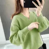 High-quality Core-spun Yarn Thick Autumn And Winter Women's Sweater V-neck Pullover Loose Solid Color 210427