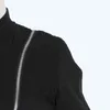 Twotwinstyle zwarte patchwork ritssluiting korte top voor vrouwen stand kraag met lange mouwen sashes casual tops vrouwelijke mode kleding 210517