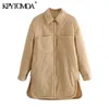 KPYTOMOA Kvinnor Mode med fickor Padded Tunn Jacket Coat Vintage Långärmad Side Vents Kvinnor OuterWear Chic Overhirt 211007