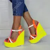Sandali Ronticool Cinturino alla caviglia Donna Summer T-Strap Zeppe di colore misto Tacco Open Toe Beautiful Dress Shoes US Plus Size 5-20