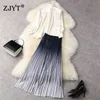 Spring Fashion Designers Runway Women's Set Elegant Office Lady 2 Piece Outfits Party Loose Blouse and Pleated Long Skirt Suit 210601