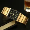 WWOOR Watches Mens Top Brand Luxury Gold Square Wrist Watch Men Business Quartz Steel Strap Waterproof Watch relojes hombre 210329