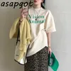 Koreanskt Chic Höst Wild Letter Print Tshirt Tjock Loose Short Sleeve T Shirts Vintage High Waist Straight Leopard Kjol Casual 210610
