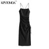 KPYTOMOA Donna Chic Fashion Dettagli drappeggiati con cravatta regolabile Abito longuette Vintage Backless Side Zipper Straps Abiti femminili 201025