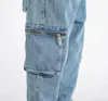 Mode män jeans hög kvalitet lös passform stora fickor denim lastbyxor homme streetwear hip hop wide ben byxor245d